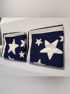 Pottery Barn Star Euro Shams Set 2 Navy Blue Big Shining Quilted Pair Kids Rare